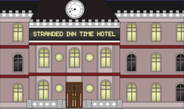 The front of the Stranded Inn Time hotel.