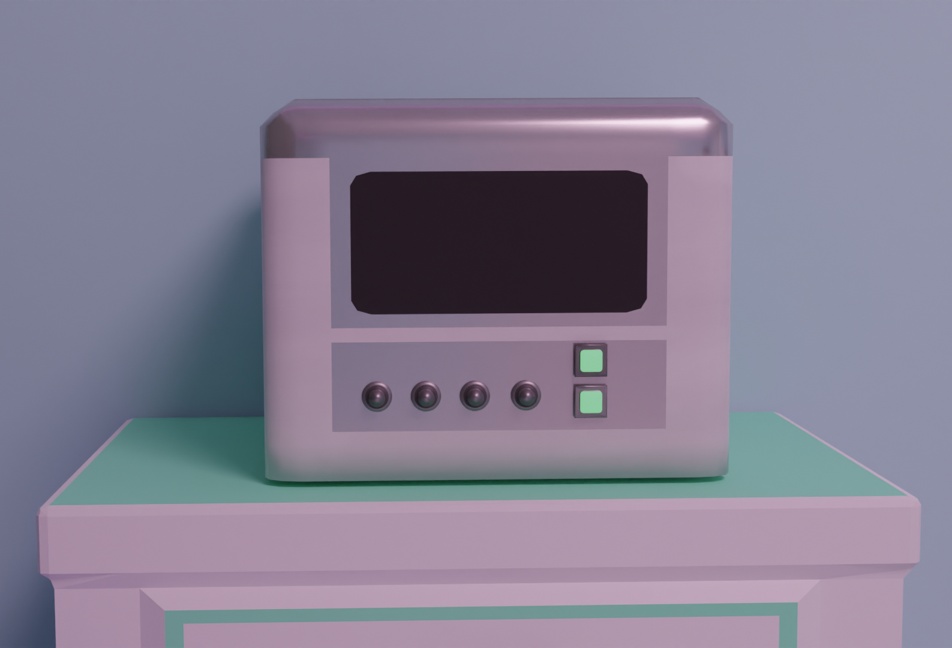 Image description: A 3D render of a radio with a retro look to it