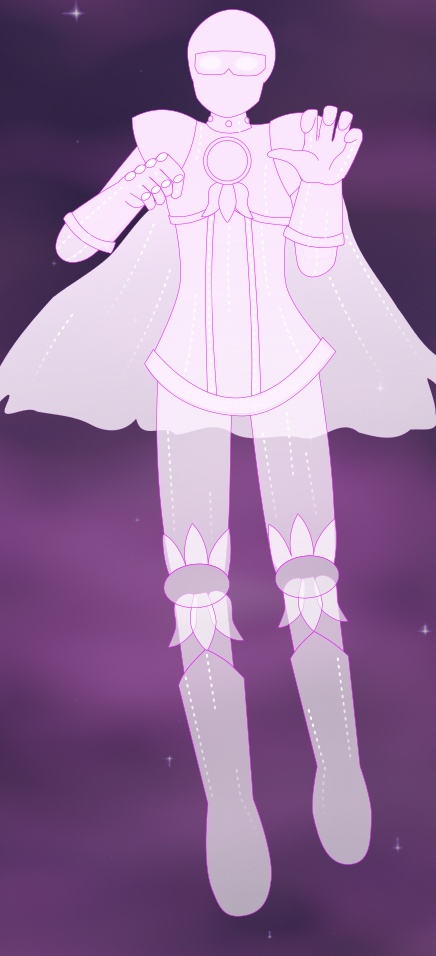 Image description: Part of a webtoon episode. A panel shows one of Legionnaire Princess' familiars which resembles a holographic knight. The familiar has a pink to white gradient with the white being translucent.