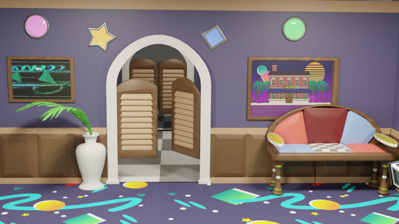 Render of the Magical Renegades headquarters front room from episode 25