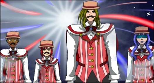 Image description: A lineup of the Magic Gatekeepers, dressed in their barbershop quartet uniforms!