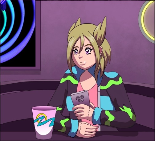 Image description: Aurora seated at the bar