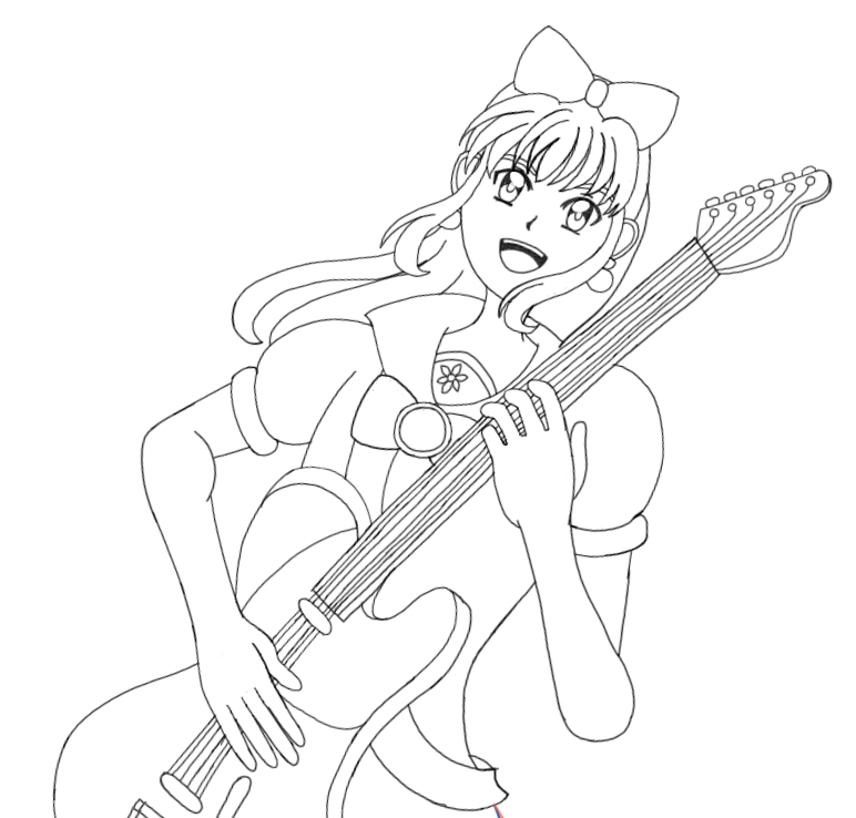 Sketch of Piper playing an electric guitar