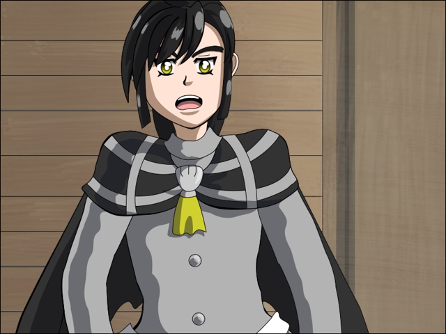 Image Description: Mid-shot of Juna, who is standing in a room with wood paneled walls.