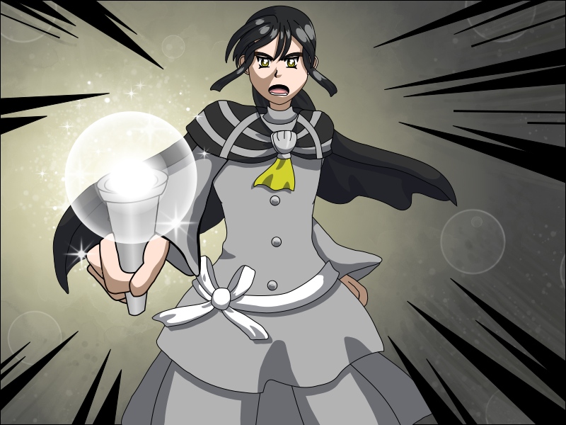 Image Description: An illustration showing Juna pointing her wand and casting a spell against a sparkly watercolor background.