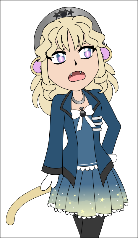 Image Description: An unshaded vector sketch of Regina. She is posing and looks annoyed.